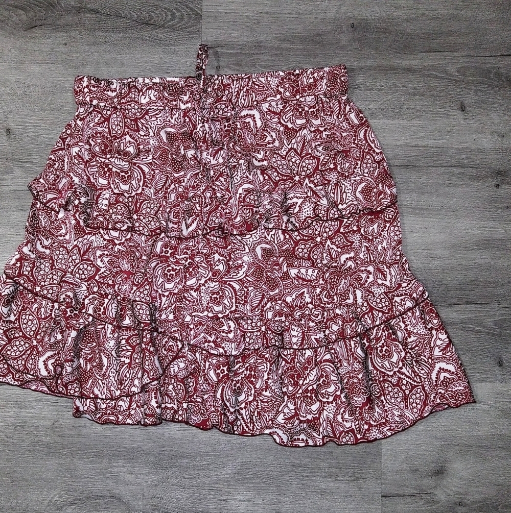 WhoWhatWear Cranberry & White Boho Skirt Sz M